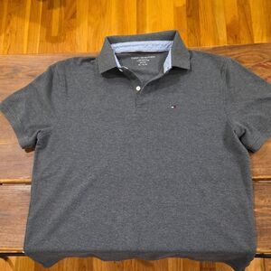Tommy Hilfiger Men's Dark Gray Polo with Chest Flag Logo